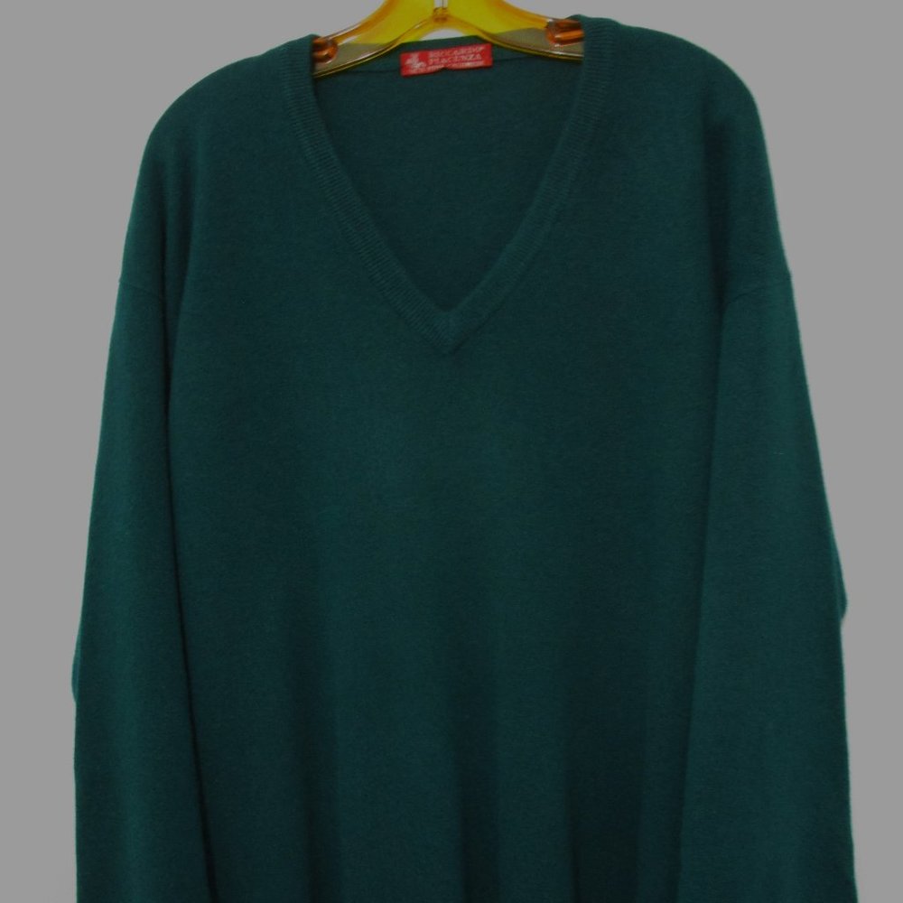 XL Mens Italian CASHMERE V Neck Pullover Sweater Dark Green